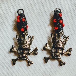 Artisan Made Silver Skull with Crown & Glass Beaded Jewelry Components
